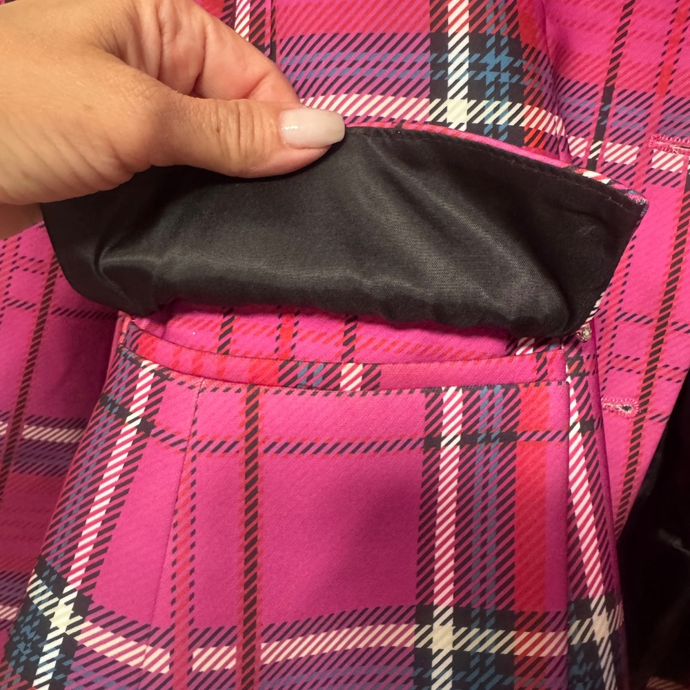 Pink Plaid Tailored Peplum Jacket like Area Large - Picture 13 of 16